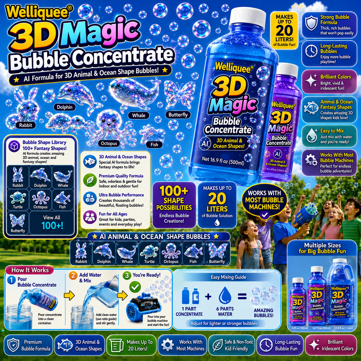 Welliquee® Super 3D Magic Bubble Concentrate —— Animal & Ocean Fantasy Theme